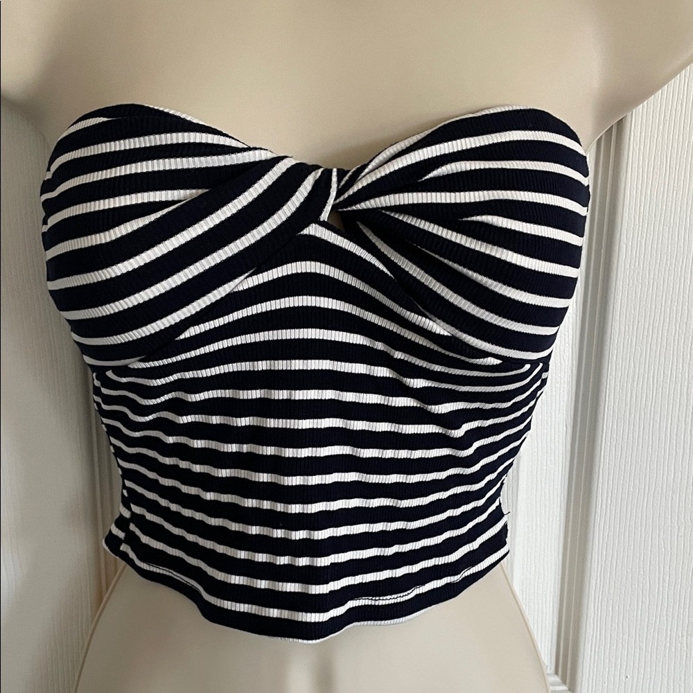 Cider Black and White Striped Crop Top #53